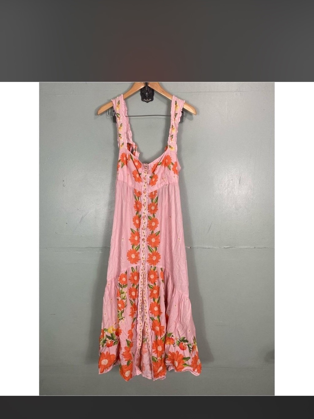 FARM Rio Pink Maxi Dress with Orange Floral Embroidery